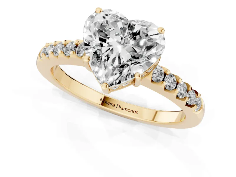 Heart-Shaped Hidden Halo Solitaire Engagement Ring Setting | Shared Prong Band | Yellow Gold