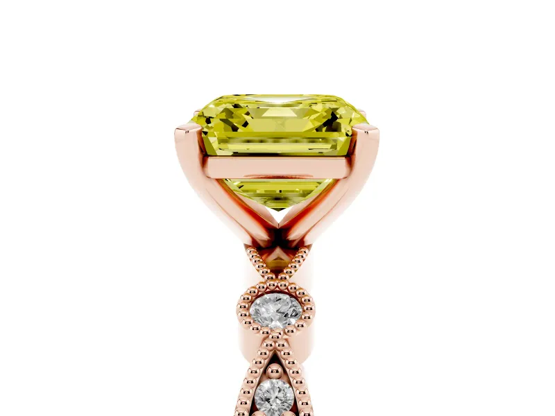 Asscher Cut Vintage Engagement Ring Setting for a Fancy Yellow Lab-Grown Diamond | Rose Gold