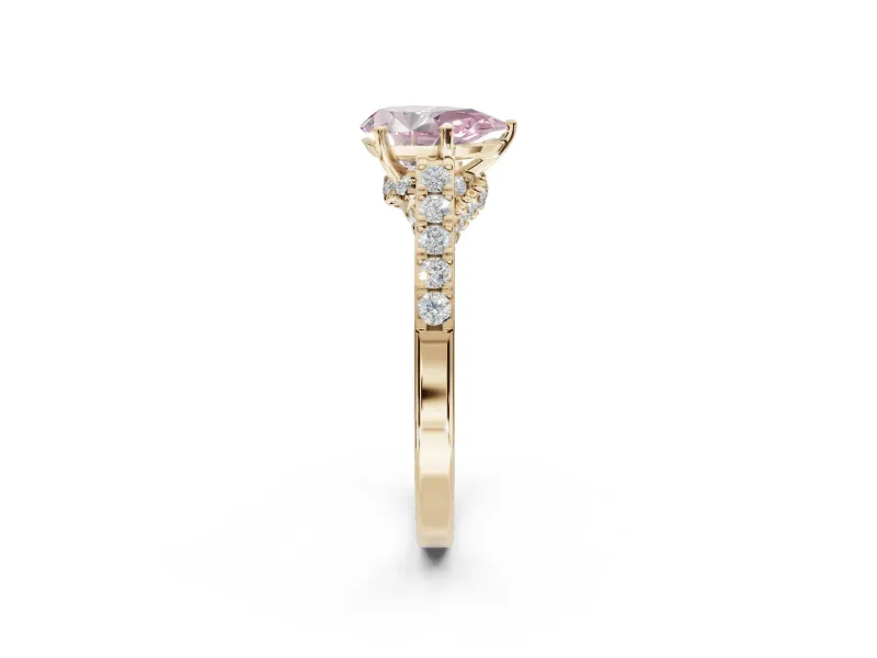 Pear-Shaped Pavé Solitaire Engagement Ring Setting for a Fancy Pink Lab-Grown Diamond | Crossover Gallery | Yellow Gold