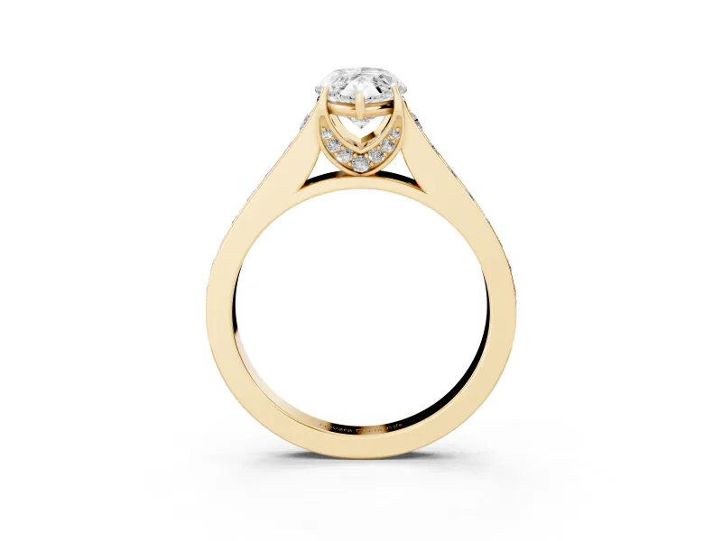 Marquise Graduated Pavé Solitaire Engagement Ring Setting | Wide Pavé Row Band | Yellow Gold