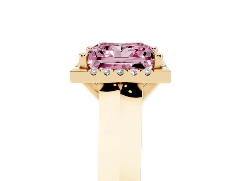 Princess Cut Halo Engagement Ring Setting for a Fancy Pink Lab-Grown Diamond | Yellow Gold