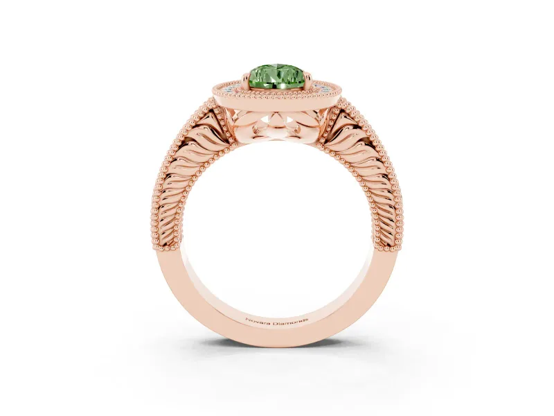 Pear-Shaped Halo Engagement Ring Setting for a Fancy Green Lab-Grown Diamond | Rose Gold