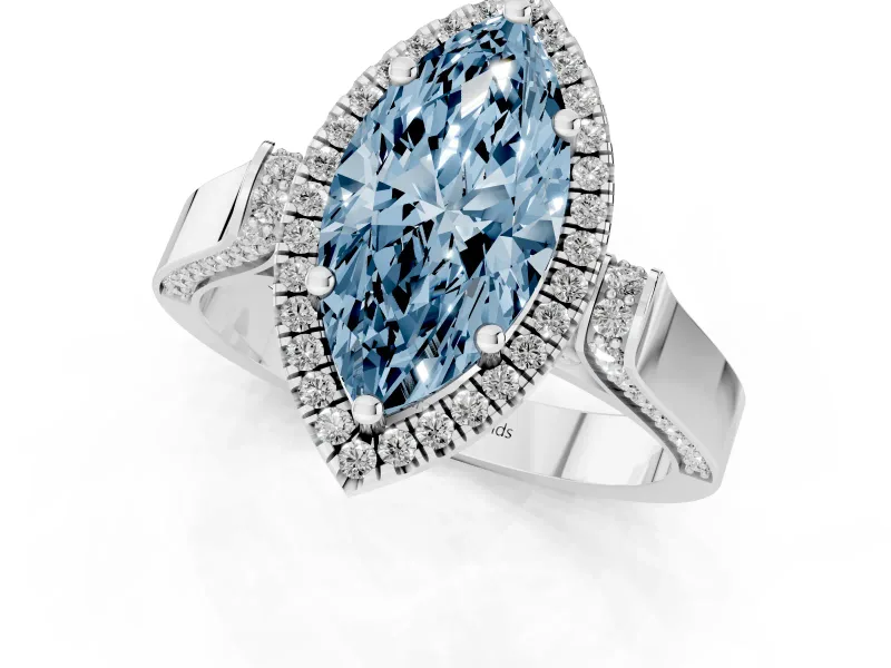 Marquise Halo Engagement Ring Setting for a Fancy Blue Lab-Grown Diamond | Pavé Panel Shoulders | White Gold