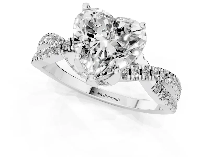 Heart-Shaped Twisted Split Shank Pave Engagement Ring Setting | Pave Gallery | White Gold