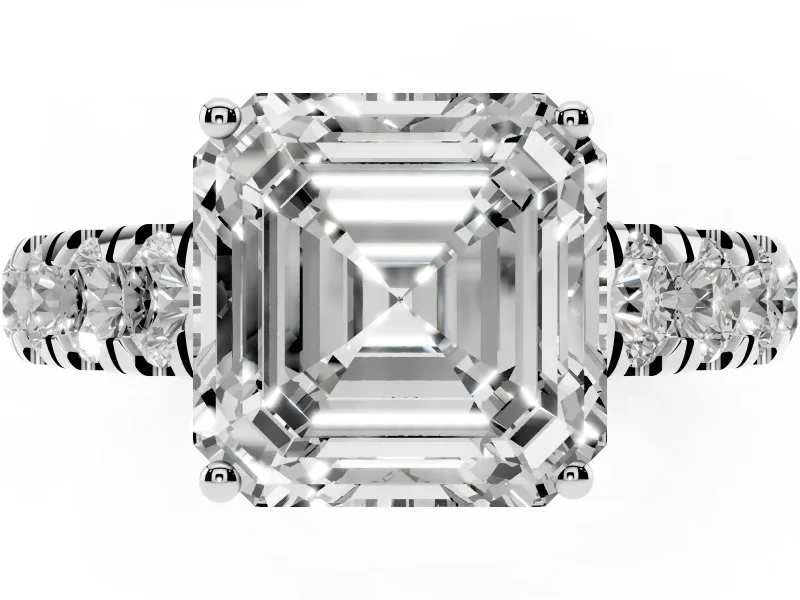 Asscher Cut Cut-Down Side Stone Engagement Ring Setting | Scalloped Shoulders | Sterling Silver