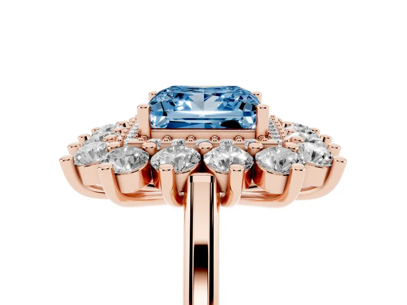 Princess Cut Floral Double Halo Engagement Ring Setting for a Fancy Blue Lab-Grown Diamond | Plain Band | Rose Gold