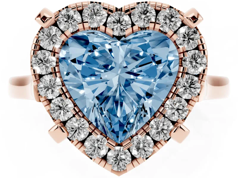 Heart-Shaped Claw Corner Halo Engagement Ring Setting for a Fancy Blue Lab-Grown Diamond | Slim Plain Band | Rose Gold