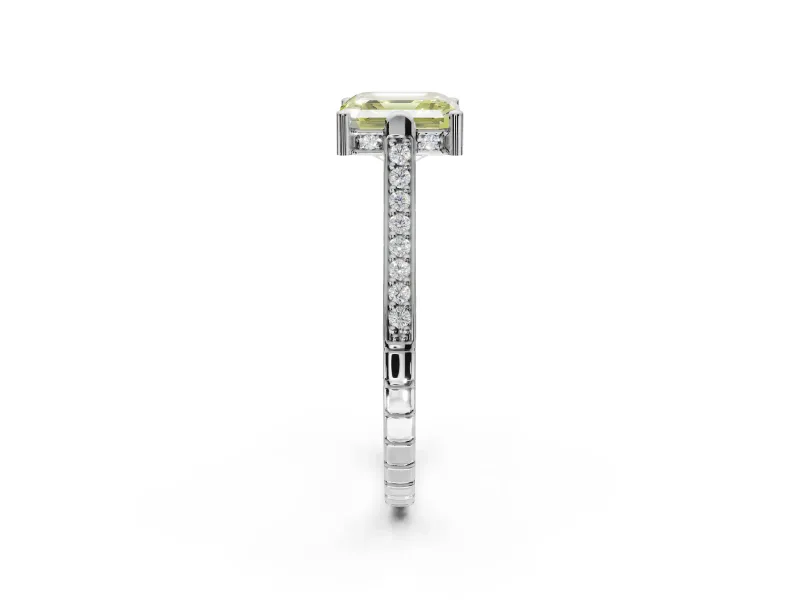 Asscher Cut Vintage Cathedral Engagement Ring Setting for a Fancy Yellow Lab-Grown Diamond | Carved Band | Platinum