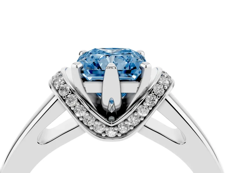 Radiant Cut Pavé Collar Engagement Ring Setting for a Fancy Blue Lab-Grown Diamond | Platinum