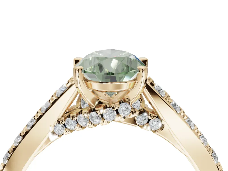 Pear-Shaped Pavé Solitaire Engagement Ring Setting for a Fancy Green Lab-Grown Diamond | Crossover Gallery | Yellow Gold
