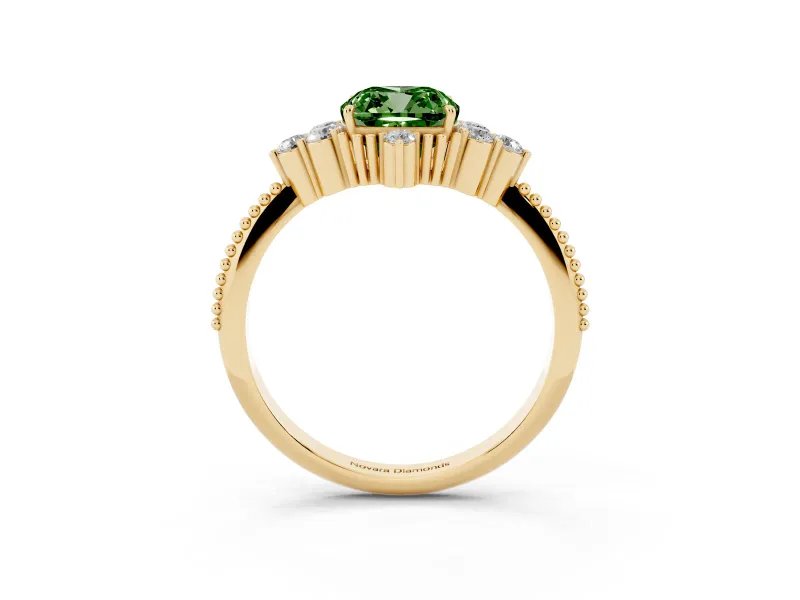 Cushion Cut Cluster Engagement Ring Setting for a Fancy Green Lab-Grown Diamond | Yellow Gold