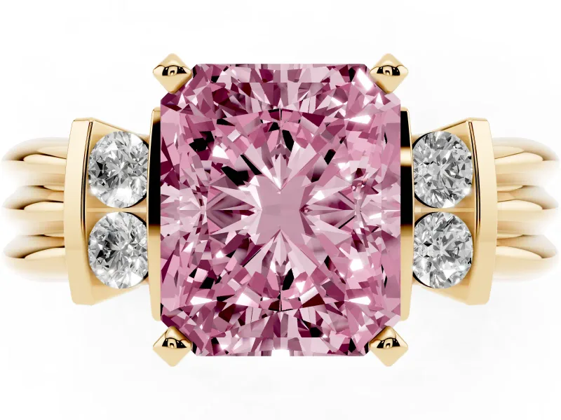 Radiant Cut Bar-Set Engagement Ring Setting for a Fancy Pink Lab-Grown Diamond | Yellow Gold
