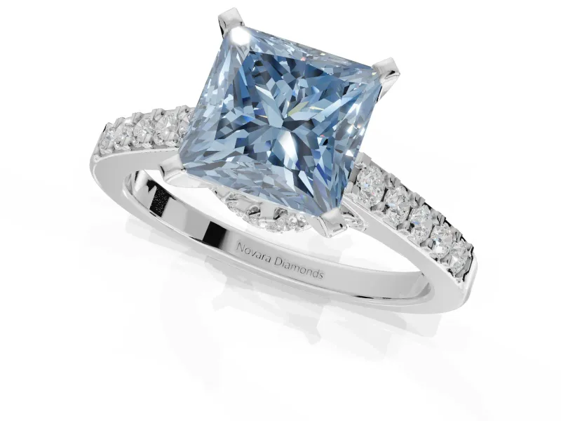 Princess Cut Pavé Solitaire Engagement Ring Setting for a Fancy Blue Lab-Grown Diamond | Crossover Gallery | Platinum