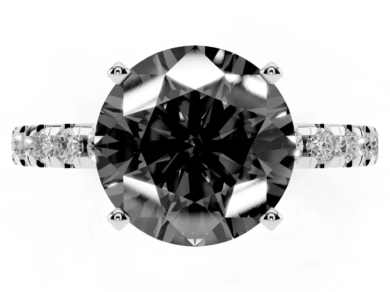 Round Hidden Halo Engagement Ring Setting | Pave Band | White Gold