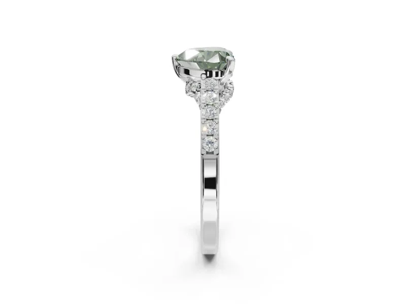 Heart-Shaped Pavé Solitaire Engagement Ring Setting for a Fancy Green Lab-Grown Diamond | Crossover Gallery | Platinum