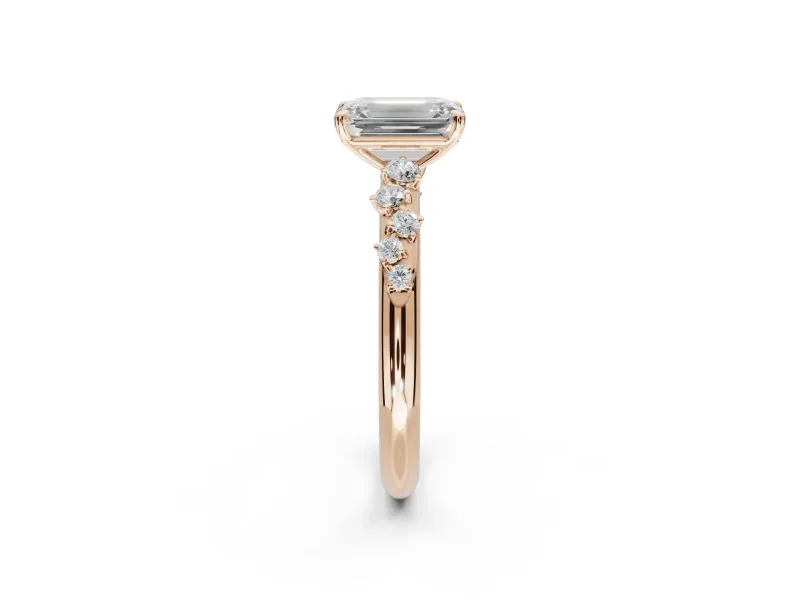Emerald Cut Solitaire Engagement Ring Setting | Graduated Scattered Accents | Rose Gold