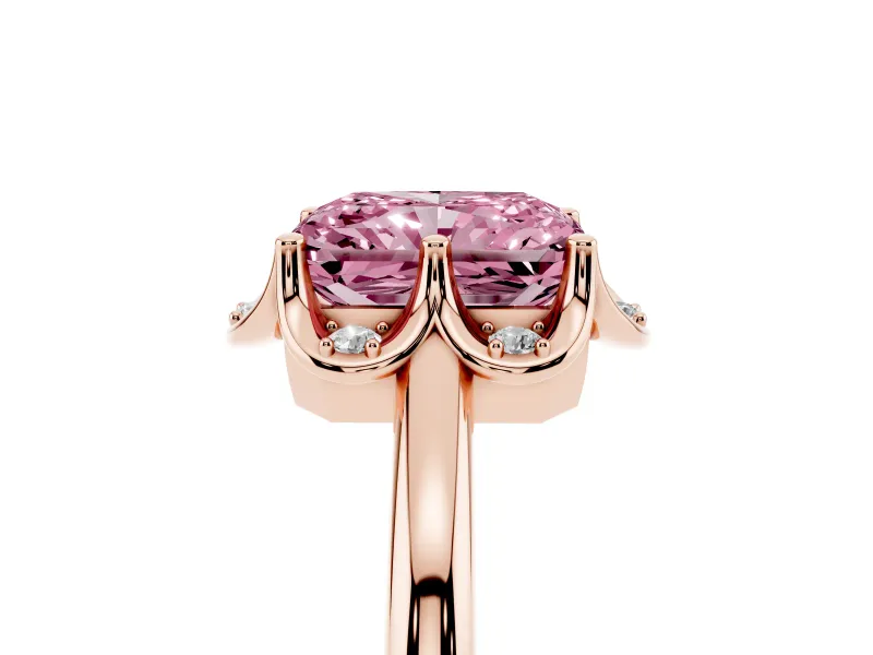 Radiant Cut Petal Halo Engagement Ring Setting for a Fancy Pink Lab-Grown Diamond | Rose Gold