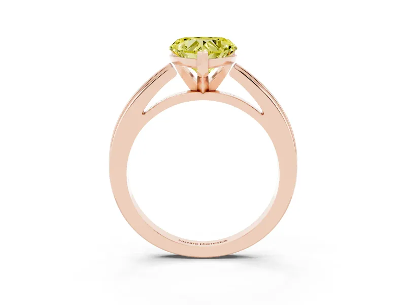 Fancy Yellow Heart Cut Diamond Solitaire Ring Set in Rose gold with Prong Setting and Classic Band
