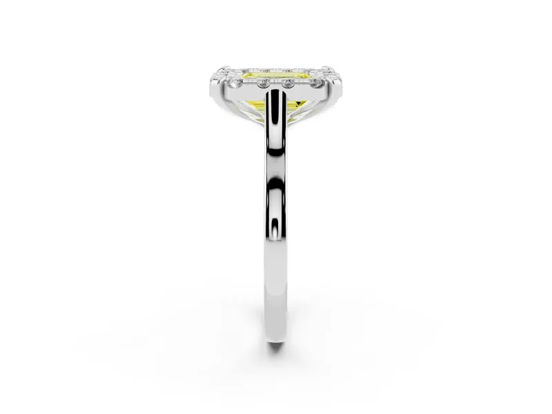 Emerald Cut Claw Corner Halo Engagement Ring Setting for a Fancy Yellow Lab-Grown Diamond | Plain Band | Sterling Silver