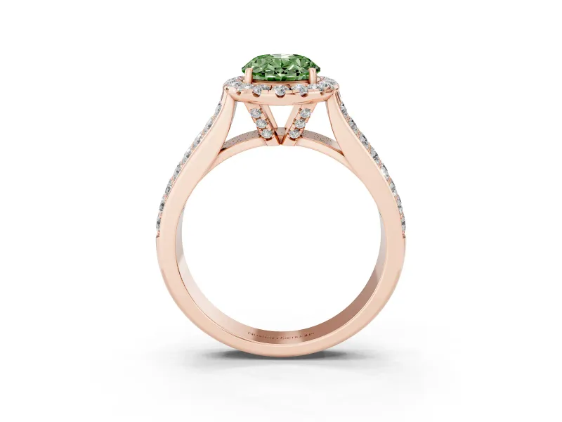 Oval Pavé Engagement Ring Setting for a Fancy Green Lab-Grown Diamond | Wide Three-Row Band | Rose Gold