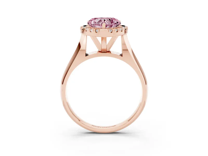 Heart-Shaped Halo Engagement Ring Setting for a Fancy Pink Lab-Grown Diamond | Square Profile Band | Rose Gold