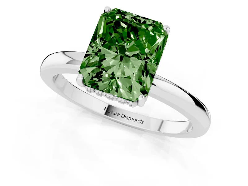 Radiant Cut Hidden Halo Engagement Ring Setting for a Fancy Green Lab-Grown Diamond | Thin Band | Sterling Silver