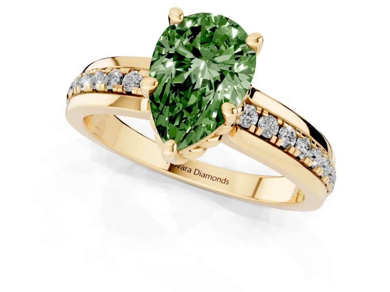 Pear-Shaped Channel Set Engagement Ring Setting for a Fancy Green Lab-Grown Diamond | Rope Collar | Yellow Gold