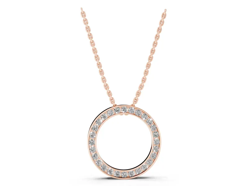 Round Lab-Grown Diamond Channel Set Open Circle Pendant Necklace | Smooth Rims | Rose Gold