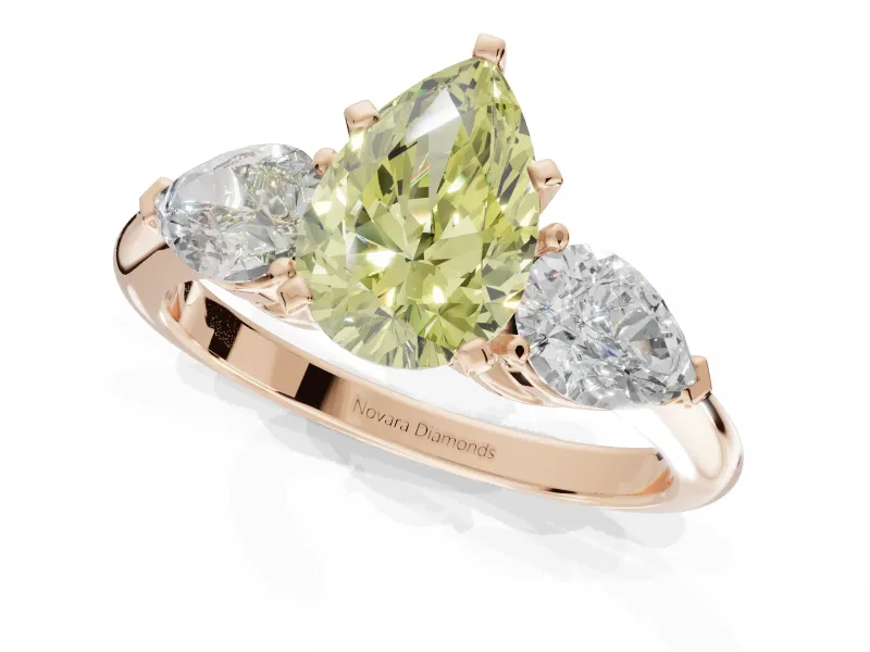 Pear-Shaped 3-Stone Engagement Ring Setting for a Fancy Yellow Lab-Grown Diamond | Rose Gold