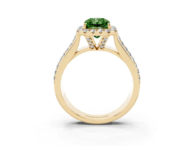 Radiant Cut Pavé Engagement Ring Setting for a Fancy Green Lab-Grown Diamond | Wide Three-Row Band | Yellow Gold