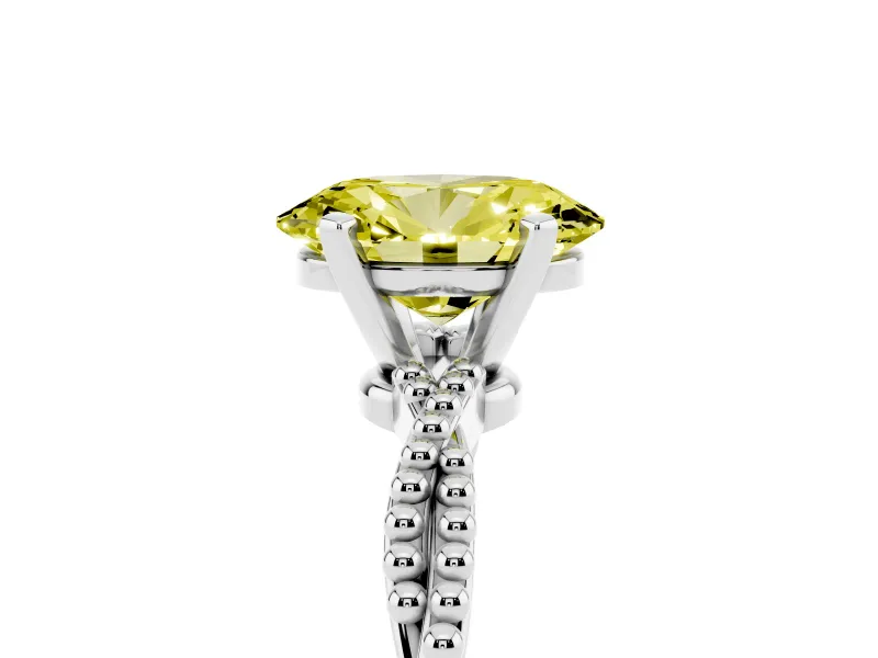 Fancy Yellow Oval Cut Diamond Solitaire Ring Set in Platinum with Twisted Band and Bead Prong Setting