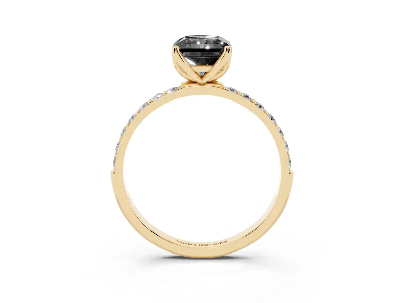 Radiant Cut Pavé Solitaire Engagement Ring Setting for a Black Center | Slim Band | Yellow Gold