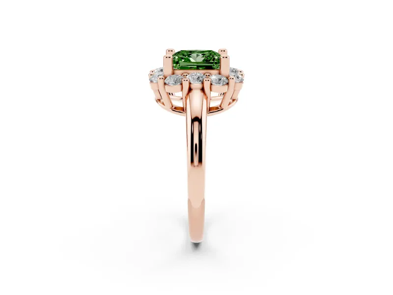 Princess Cut Cluster Halo Engagement Ring Setting for a Fancy Green Lab-Grown Diamond | Large Round Accents | Rose Gold