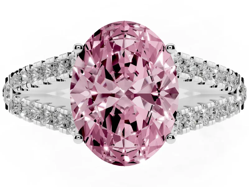 Oval Graduated Split Shank Engagement Ring Setting for a Fancy Pink Lab-Grown Diamond | Platinum