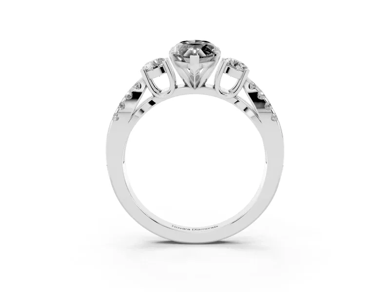 Fancy Black Marquise Cut Diamond Three-Stone Ring Set in White gold with Pavé Split Shank and Prong Setting