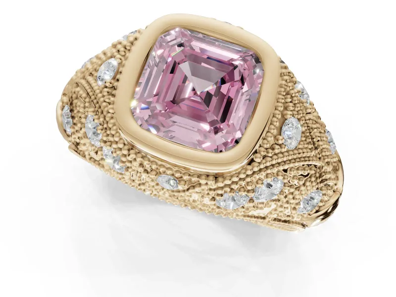 Asscher Cut Vintage Bezel Engagement Ring Setting for a Fancy Pink Lab-Grown Diamond | Yellow Gold