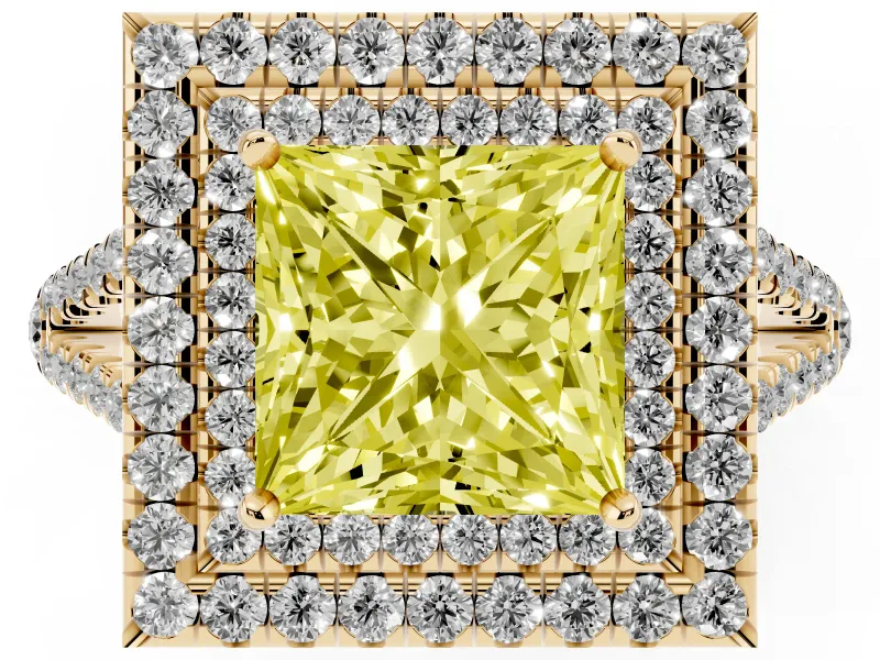 Princess Cut Halo Engagement Ring Setting for a Fancy Yellow Lab-Grown Diamond | Yellow Gold - Design NV-24799