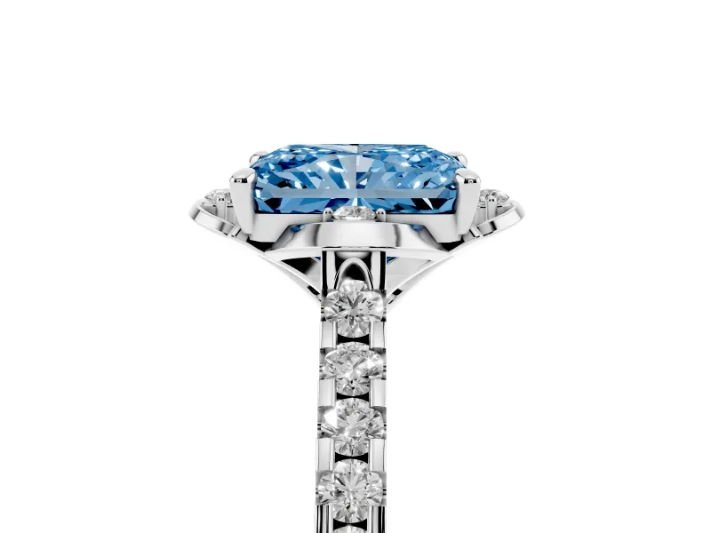 Radiant Cut Floral Petal Engagement Ring Setting for a Fancy Blue Lab-Grown Diamond | Petal Accents | White Gold
