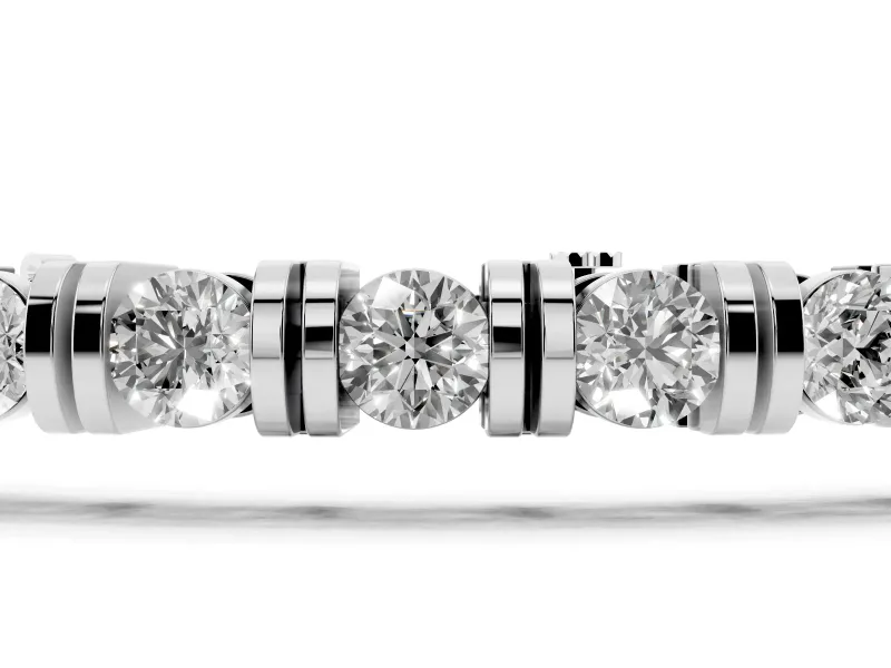 Round Lab-Grown Diamond Bar Set Tennis Bracelet | Box Clasp | White Gold
