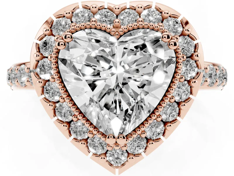 Heart-Shaped Vintage Milgrain Halo Engagement Ring Setting | Pierced Gallery | Rose Gold