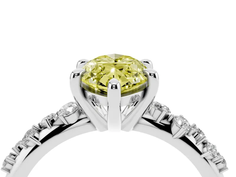 Fancy Yellow Marquise Cut Diamond Solitaire Vine Band Ring Set in Silver with Round Accents and Prong Setting