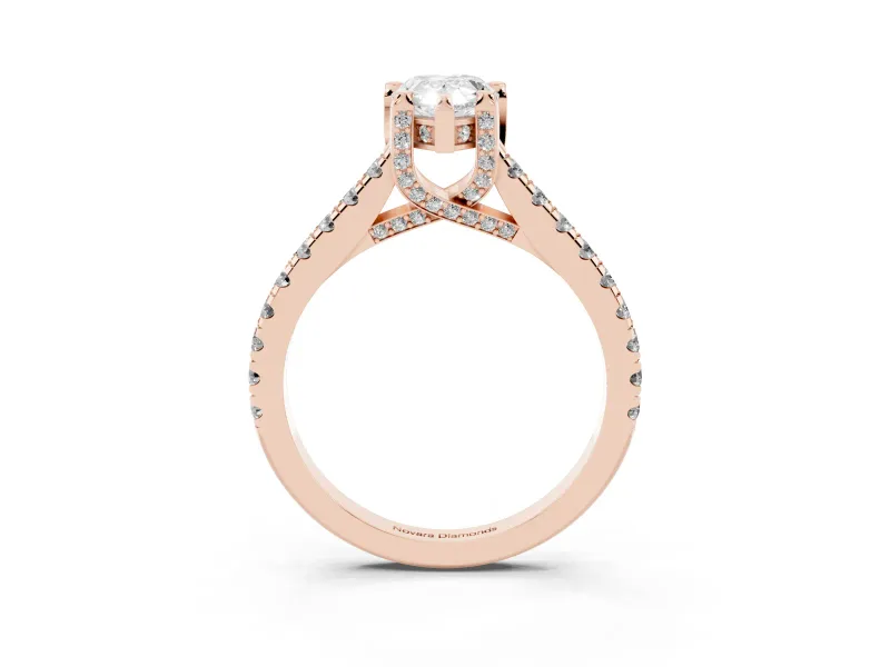 Pear-Shaped Hidden Halo Pave Engagement Ring Setting | Claw Prongs | Rose Gold