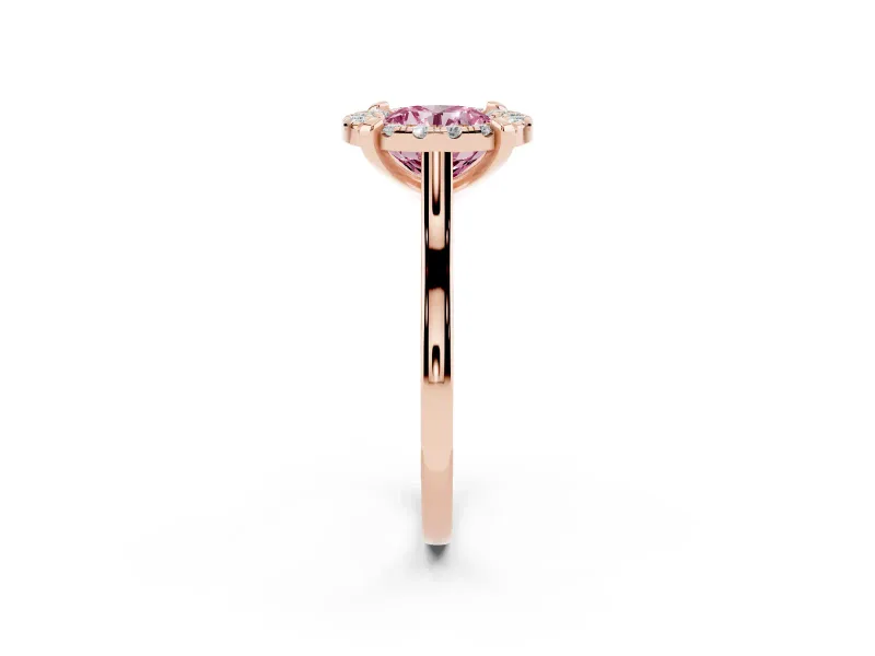 Round Halo Engagement Ring Setting for a Fancy Pink Lab-Grown Diamond | Claw Corners | Rose Gold