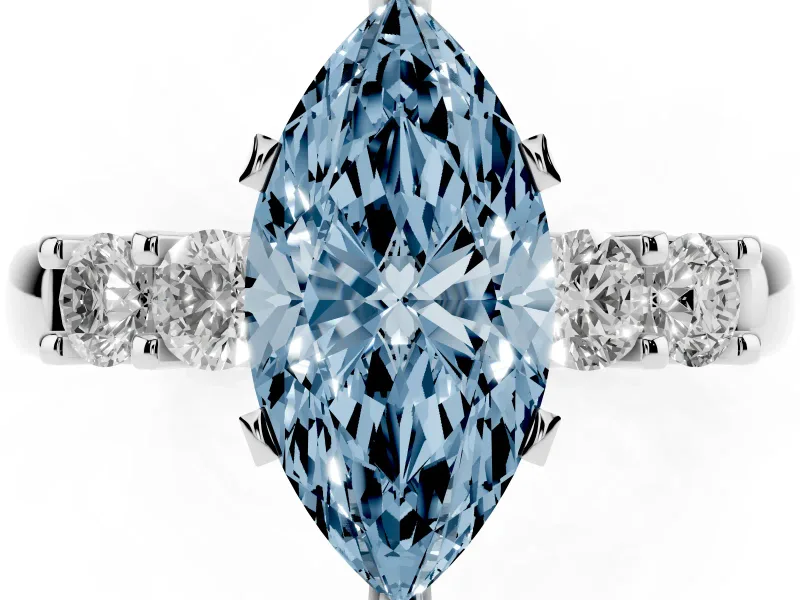 Fancy Blue Marquise Cut Diamond Five-Stone Prong Set Engagement Ring Set in Platinum with Channel Band