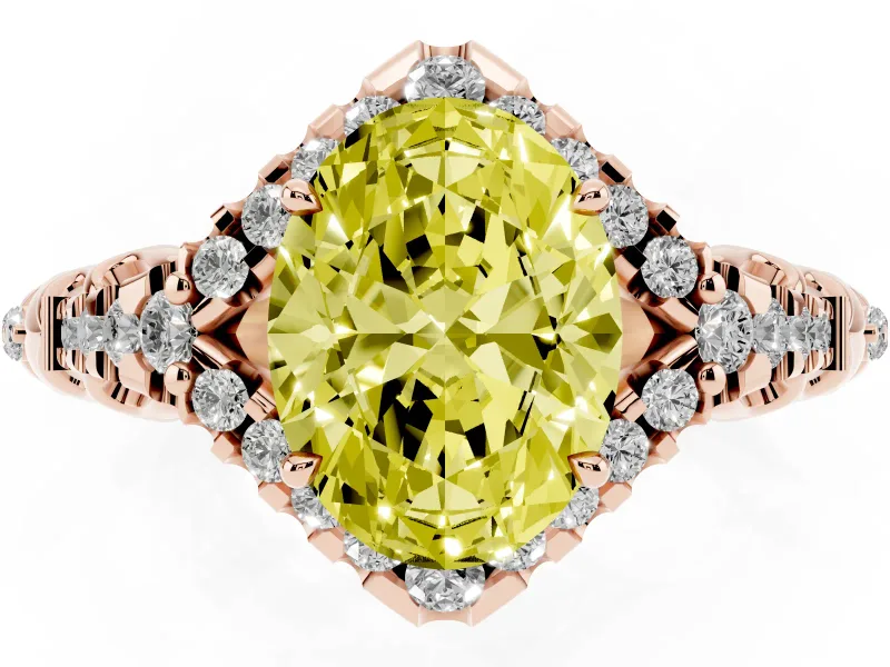 Oval Hidden Halo Filigree Engagement Ring Setting for a Fancy Yellow Lab-Grown Diamond | Rose Gold