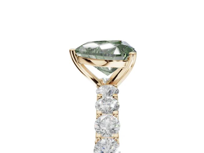 Heart-Shaped Shared Prong Engagement Ring Setting for a Fancy Green Lab-Grown Diamond | Yellow Gold