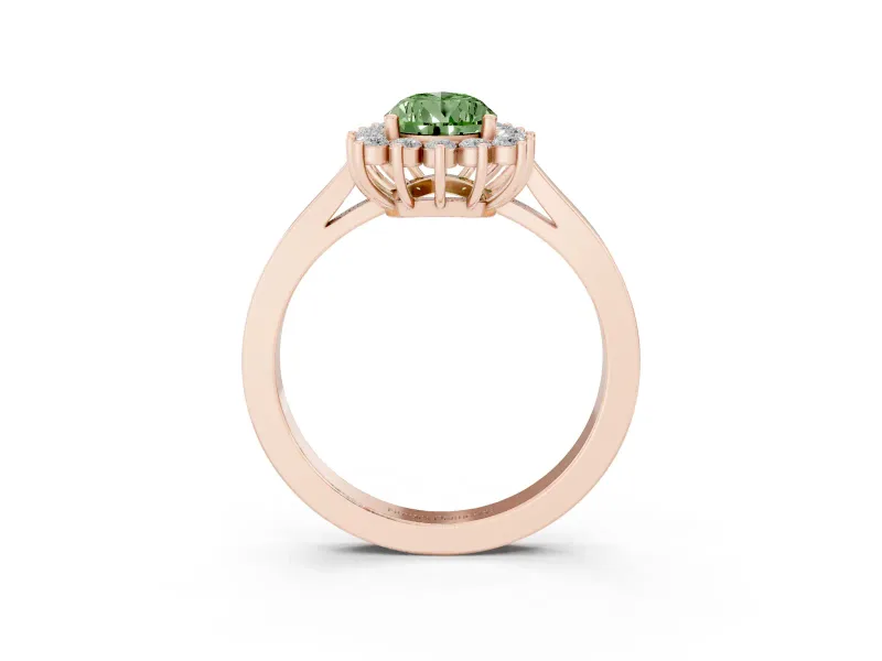 Fancy Green Pear Cut Diamond Halo Ring Set in Rose gold with Round Halo and Smooth Solitaire Band