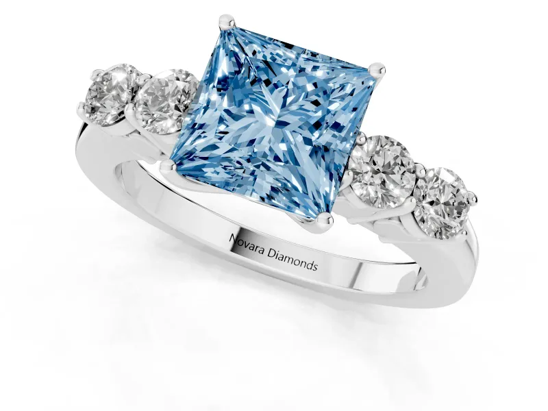 Princess Cut 5 Stone Engagement Ring Setting for a Fancy Blue Lab-Grown Diamond | Platinum