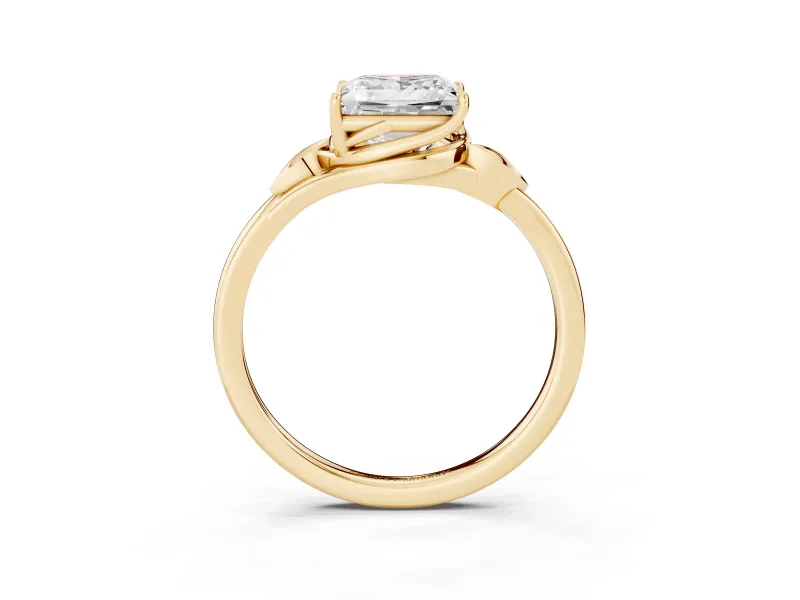 Princess Cut Leaf Bypass Solitaire Engagement Ring Setting | Polished Band | Yellow Gold