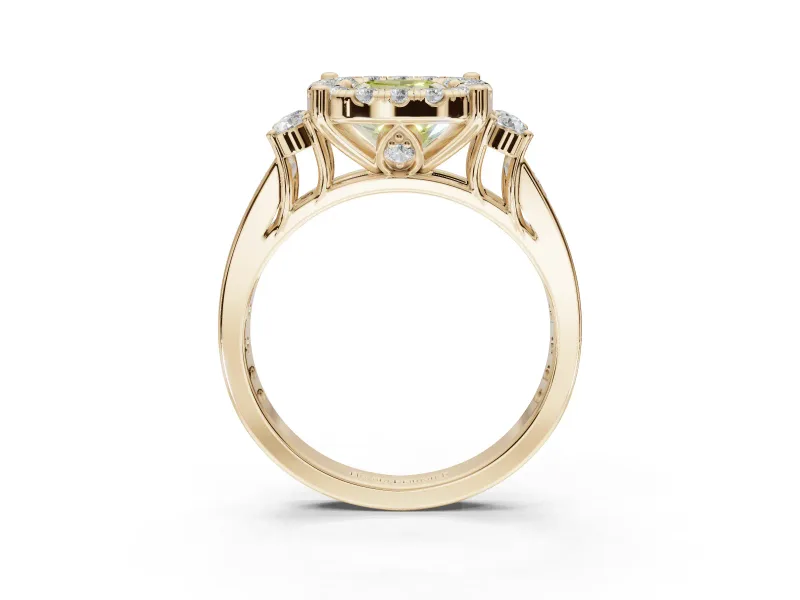 Cushion Cut Halo Engagement Ring Setting for a Fancy Yellow Lab-Grown Diamond | Graduated Channel Band | Yellow Gold